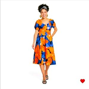 Tabitha Brown x Target Women's Floral Print Puff Sleeve Tie-Back Midi Dr…